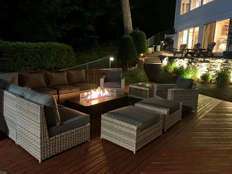 Fire pit seating at night
